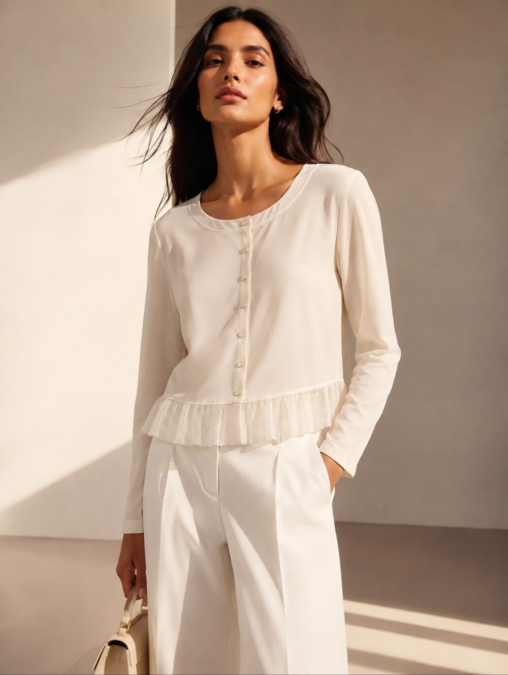 ❤️ NWT! DONCASTER COLLECTION WHITE BUTTON DOWN MESH HEM TOP / BLOUSE, 10